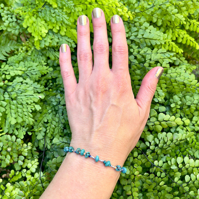 Hand Knotted Turquoise, Silver and Lapis Heishi Bead Bracelet