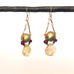 Handmade Paper Bead Earrings with Knotted Gems