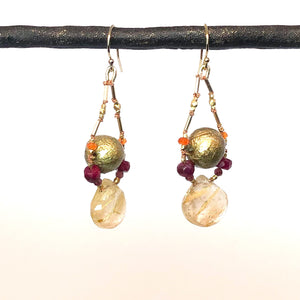 Handmade Paper Bead Earrings with Knotted Gems
