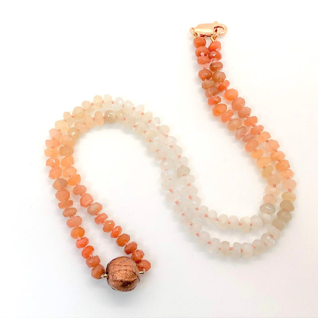 Orange Ombre Moonstone and Rose Gold Paper Bead Necklace