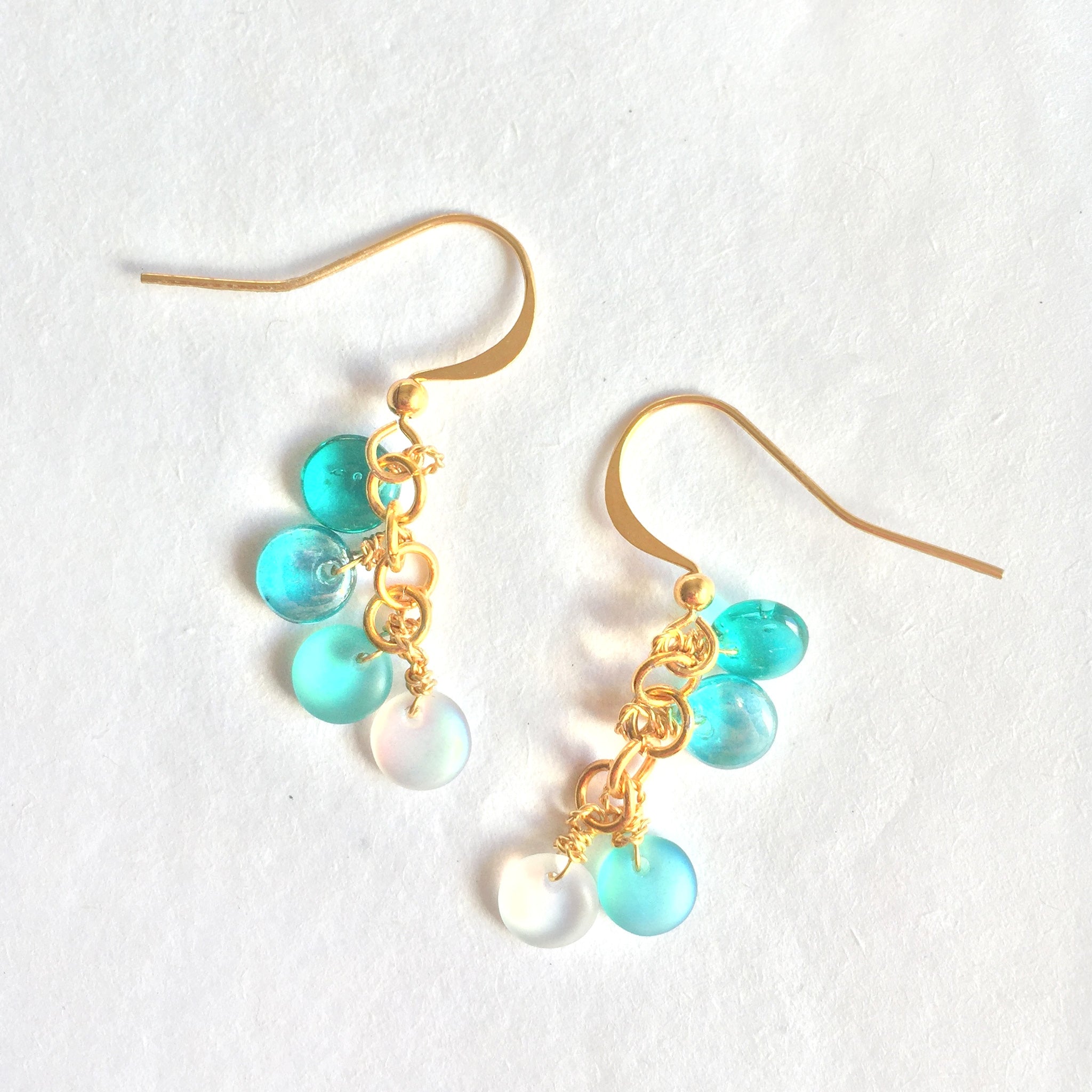 blue glass and gold earrings