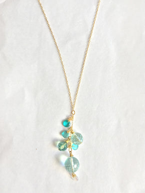 blue glass and gold necklace