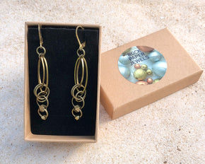 Brass Oval Ring Geometric Earrings in Rock Paper Jewels gift box