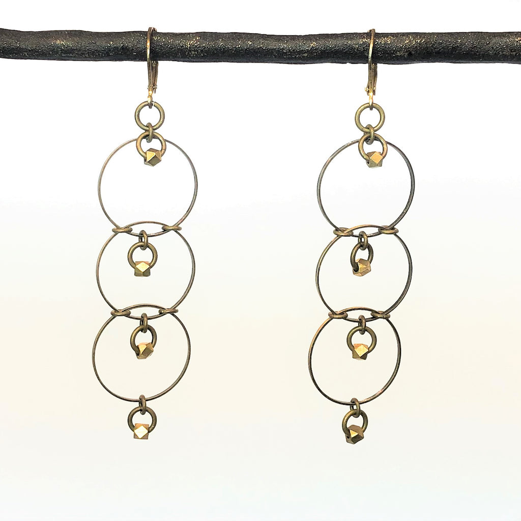 Brass three tiered drop earrings