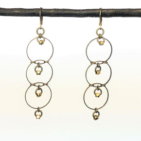 Brass three tiered drop earrings