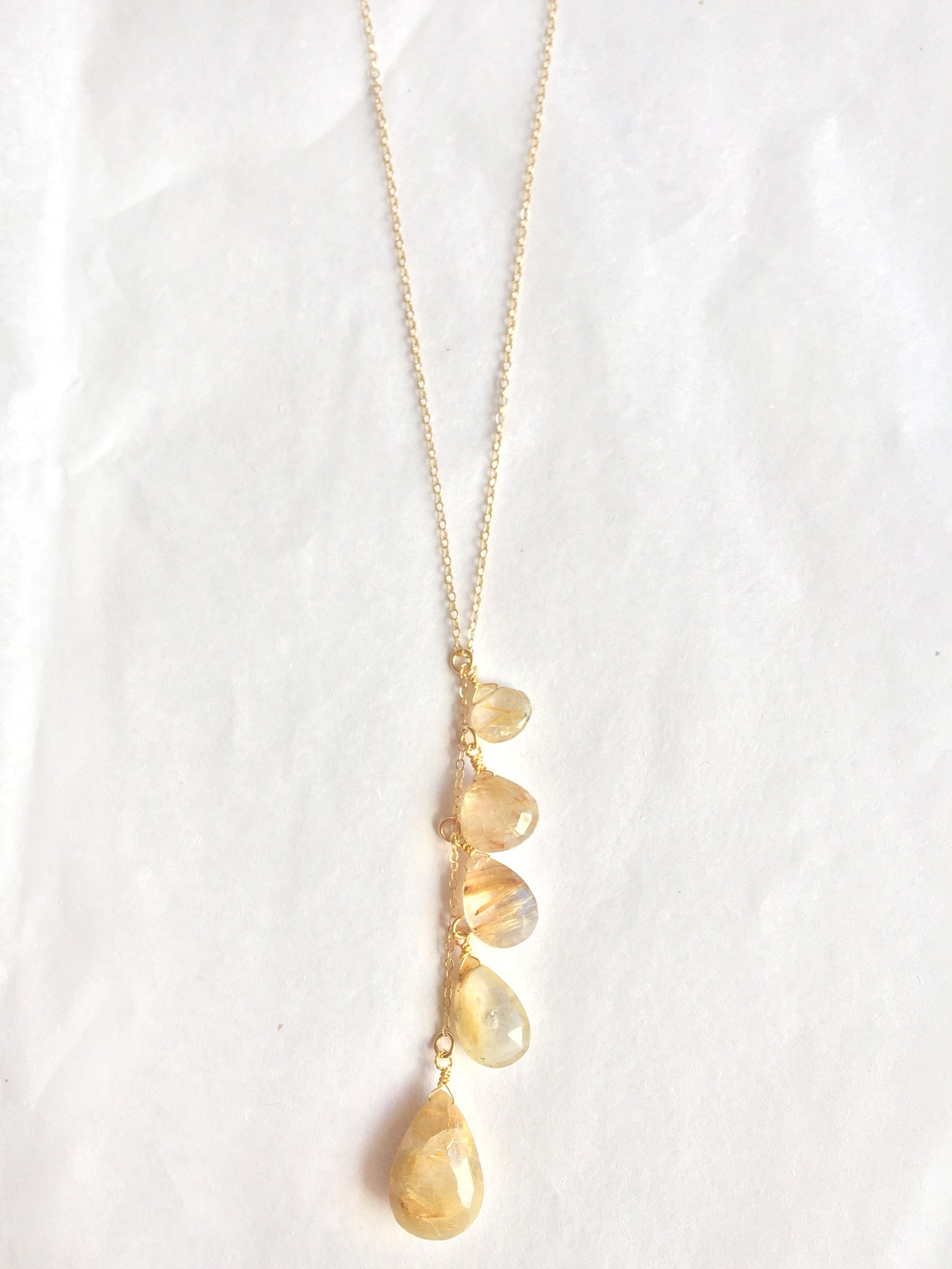 Rutiled quartz gold necklace