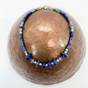 Hand Knotted Lapis, Amethyst and Turquoise Bead Bracelet