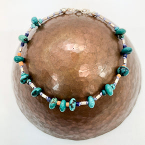 Hand Knotted Turquoise, Silver and Lapis Heishi Bead Bracelet