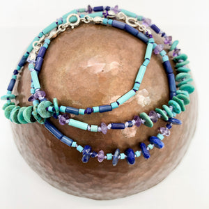 Hand Knotted Turquoise, Lapis and Glass Bead Bracelet