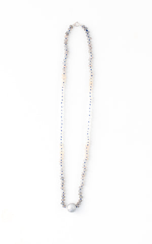 Gray Ombre Moonstone and Silver Paper Bead Necklace