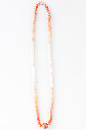 Orange Ombre Moonstone and Rose Gold Paper Bead Necklace