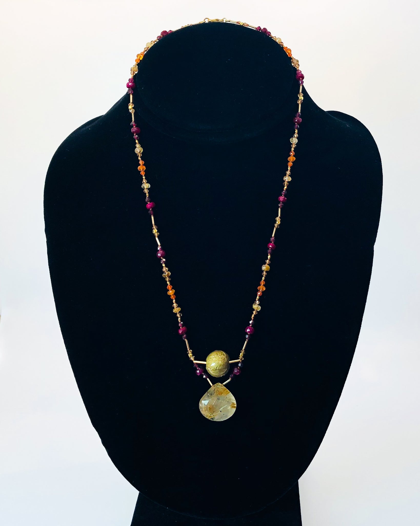 Handmade Paper Bead Pendant Necklace with Knotted Gems