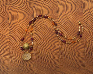 Handmade Paper Bead Pendant Necklace with Knotted Gems