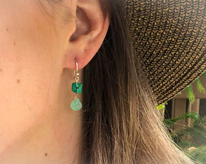 Chrysoprase and Turquoise Nugget Dangle Earrings