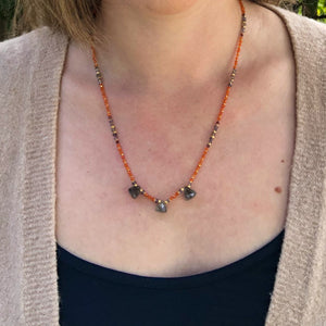 Carnelian and Quartz Knotted Stone Necklace