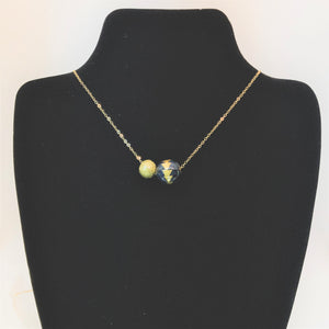 Stackable Pendant Necklace with Two Small Navy and Gold Handmade Paper Charms on Chain