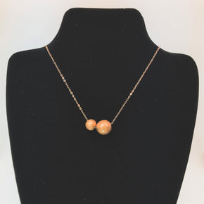 Stacking Charm Necklace with Two Handmade Rose Gold Paper Beads on Chain