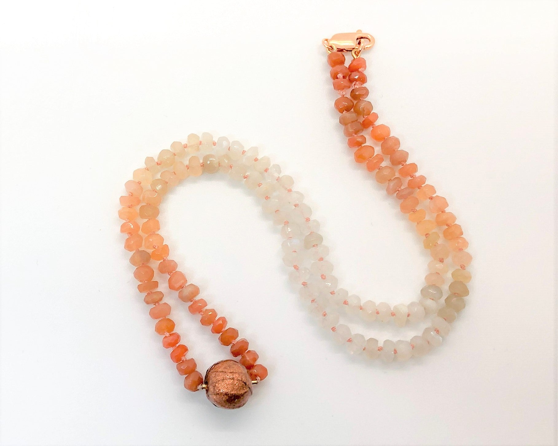 Orange Ombre Moonstone and Rose Gold Paper Bead Necklace
