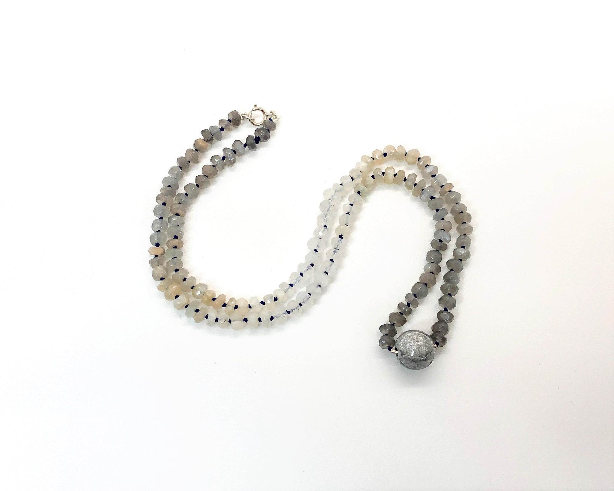 Gray Ombre Moonstone and Silver Paper Bead Necklace