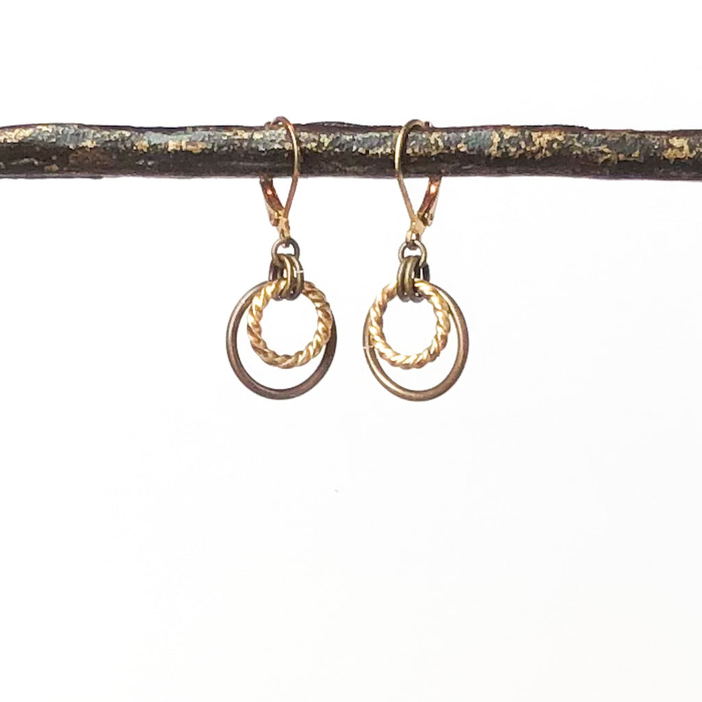 Brass two toned jump ring earrings